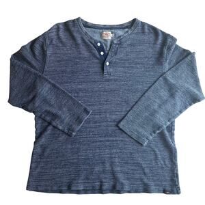 Faherty Men's Navy Blue LS Jacquard Henley Size Large 100% Cotton